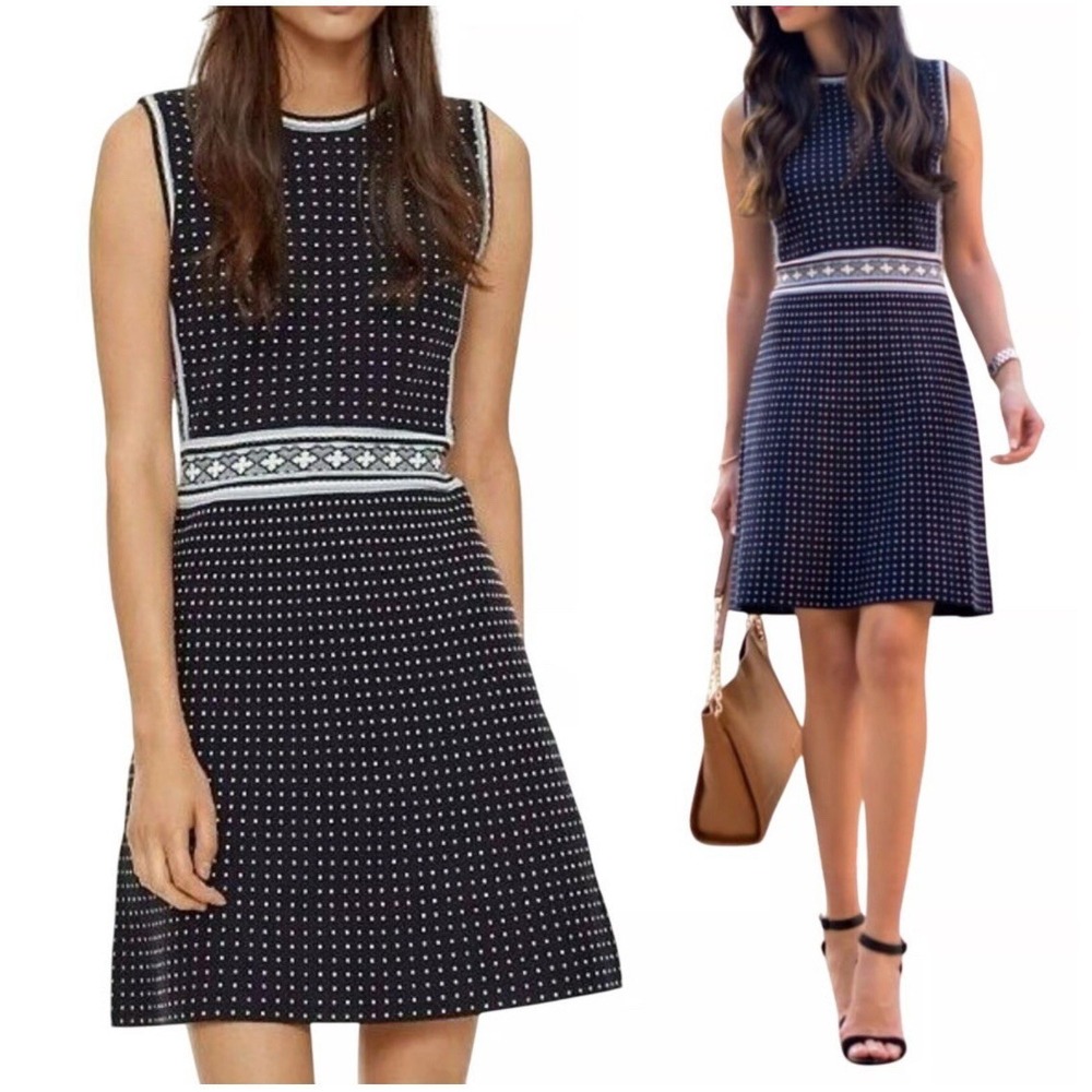 TORY BURCH Navy Mini Geo Sleeveless Knit Sweater A-line Dress Sz XL $395 F17